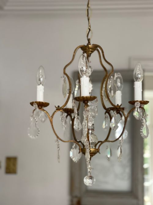 ANTIQUE FRENCH CAGE CHANDELIER REWIRED - ADDITIONAL PHOTO 4