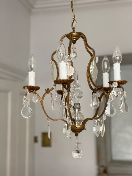 ANTIQUE FRENCH CAGE CHANDELIER REWIRED - ADDITIONAL PHOTO 6