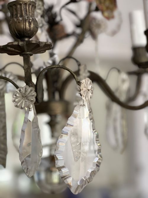 ANTIQUE FRENCH CRYSTAL CHANDELIER REWIRED - ADDITIONAL PHOTO 3