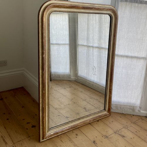 LARGE ANTIQUE FRENCH GILT AND BARE GESSO MIRROR - ADDITIONAL PHOTO 1