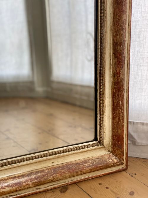 LARGE ANTIQUE FRENCH GILT AND BARE GESSO MIRROR - ADDITIONAL PHOTO 4