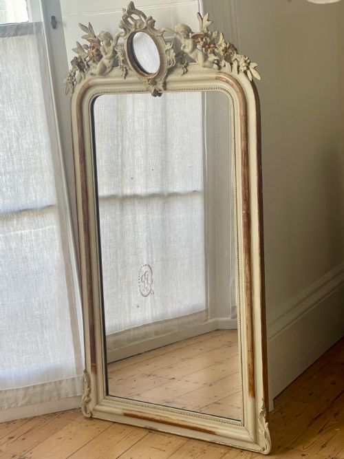 FRENCH GILT AND BARE GESSO CHERUB MIRROR MERCURY GLASS - ADDITIONAL PHOTO 3