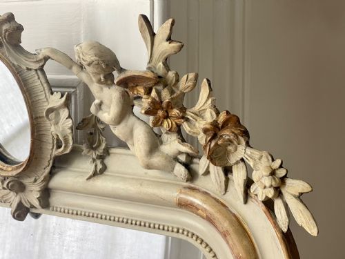 FRENCH GILT AND BARE GESSO CHERUB MIRROR MERCURY GLASS - ADDITIONAL PHOTO 4