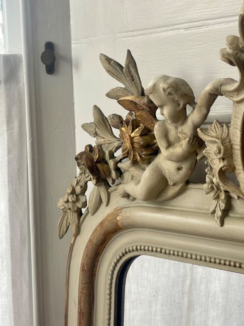 FRENCH GILT AND BARE GESSO CHERUB MIRROR MERCURY GLASS - ADDITIONAL PHOTO 5