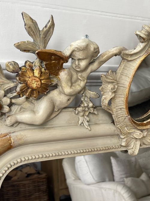FRENCH GILT AND BARE GESSO CHERUB MIRROR MERCURY GLASS - ADDITIONAL PHOTO 1