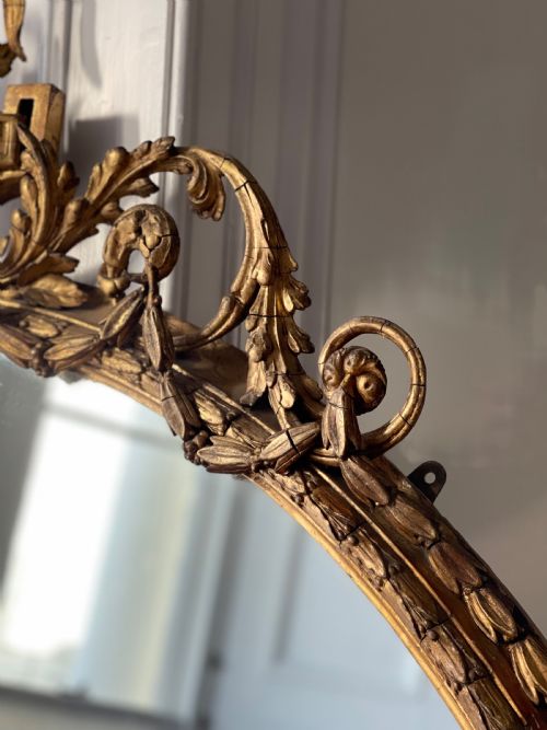 LARGE ANTIQUE ENGLISH GILT OVAL MIRROR - ADDITIONAL PHOTO 11