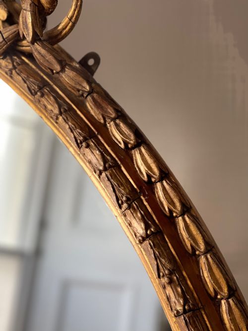 LARGE ANTIQUE ENGLISH GILT OVAL MIRROR - ADDITIONAL PHOTO 12