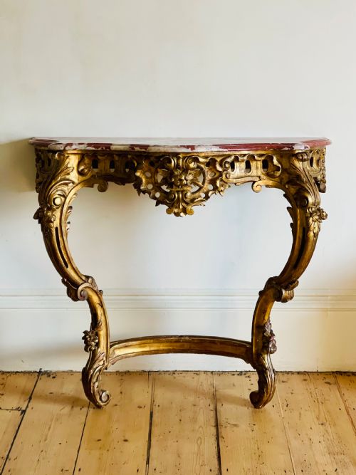 LARGE ANTIQUE FRENCH GILT WOOD CONSOLE - ADDITIONAL PHOTO 15