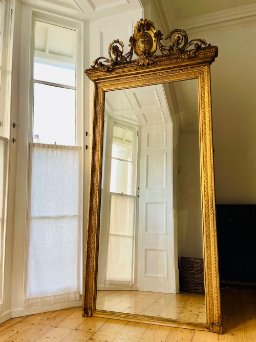 large antique french gilt leaner mirror - CATEGORY: ANTIQUE MIRRORS - DATED 19TH CENTURY