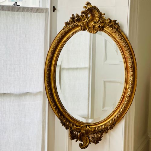 ANTIQUE FRENCH GILT OVAL MIRROR - ADDITIONAL PHOTO 1