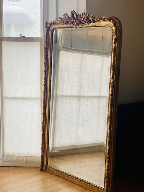large antique french gilt leaner mirror bevelled mercury glass - CATEGORY: ANTIQUE MIRRORS - DATED 19TH CENTURY