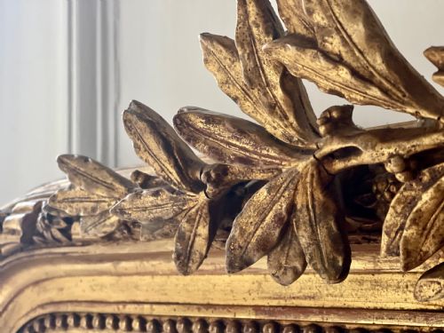 LARGE ANTIQUE FRENCH GILT LEANER MIRROR BEVELLED MERCURY GLASS - ADDITIONAL PHOTO 14