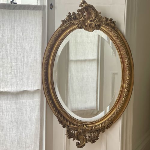 antique french gilt oval mirror - CATEGORY: ANTIQUE MIRRORS - DATED 19TH CENTURY