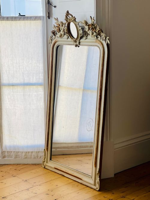 FRENCH GILT AND BARE GESSO CHERUB MIRROR MERCURY GLASS - ADDITIONAL PHOTO 8