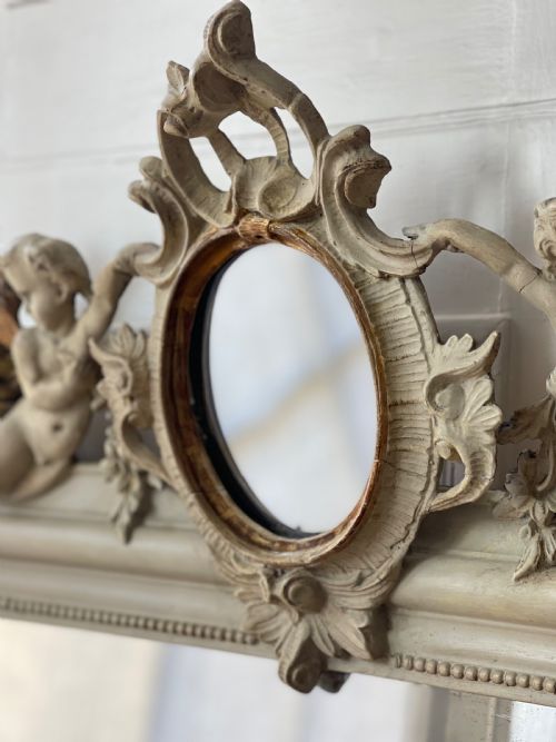 FRENCH GILT AND BARE GESSO CHERUB MIRROR MERCURY GLASS - ADDITIONAL PHOTO 9