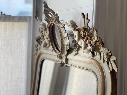 FRENCH GILT AND BARE GESSO CHERUB MIRROR MERCURY GLASS - ADDITIONAL PHOTO 10