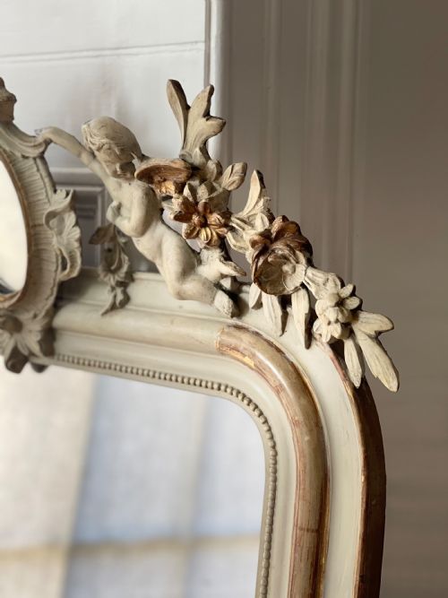FRENCH GILT AND BARE GESSO CHERUB MIRROR MERCURY GLASS - ADDITIONAL PHOTO 11