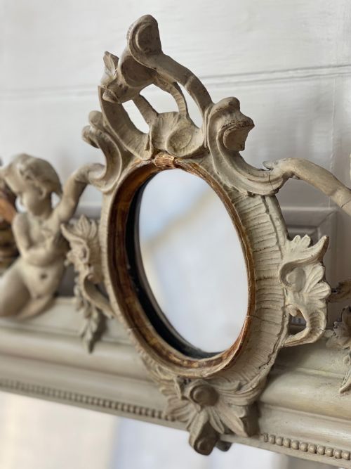FRENCH GILT AND BARE GESSO CHERUB MIRROR MERCURY GLASS - ADDITIONAL PHOTO 12