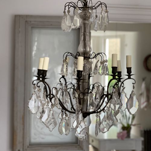 large antique french crystal chandelier rewired - CATEGORY: ANTIQUE LIGHTING - DATED 19TH CENTURY