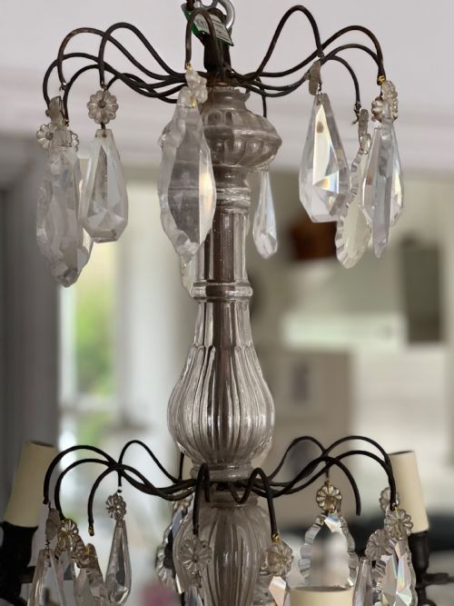 LARGE ANTIQUE FRENCH CRYSTAL CHANDELIER REWIRED - ADDITIONAL PHOTO 6