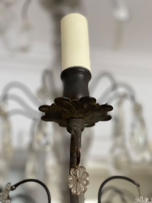 LARGE ANTIQUE FRENCH CRYSTAL CHANDELIER REWIRED - ADDITIONAL PHOTO 7