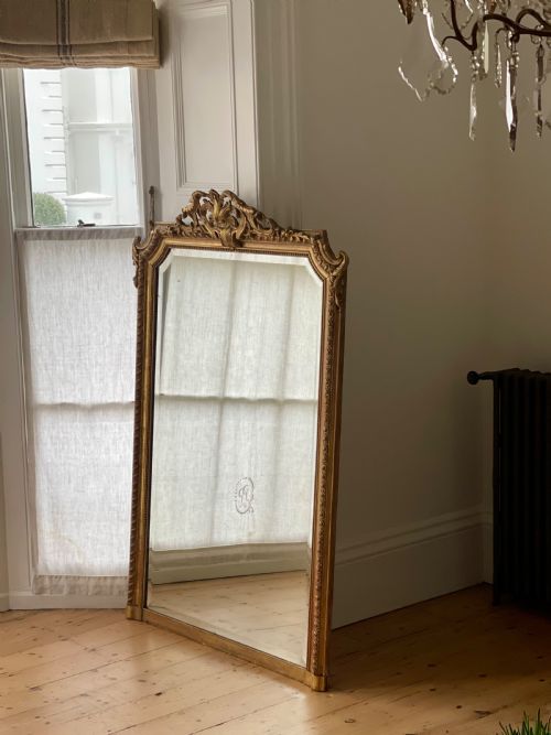 LARGE ANTIQUE FRENCH GILT MIRROR BEVELLED GLASS - ADDITIONAL PHOTO 1
