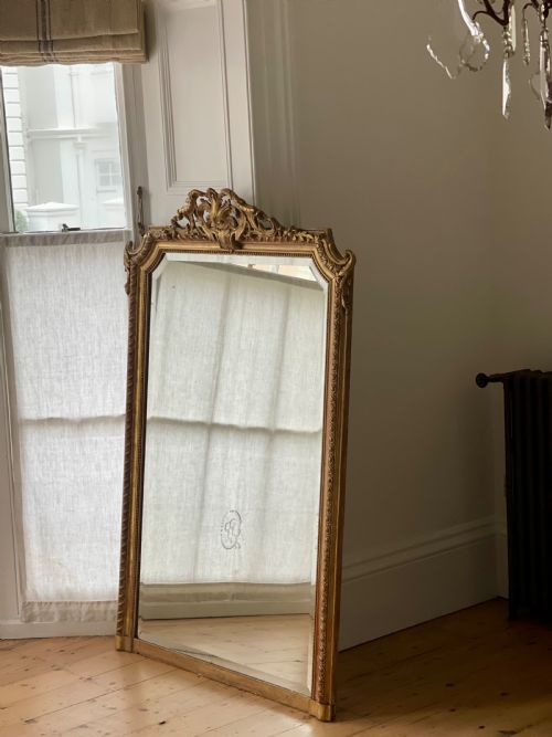 LARGE ANTIQUE FRENCH GILT MIRROR BEVELLED GLASS - ADDITIONAL PHOTO 2