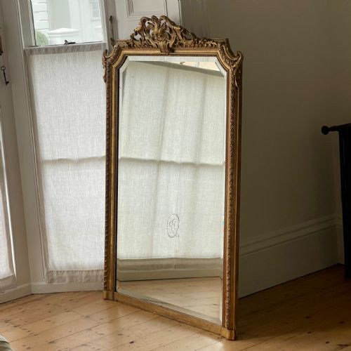 LARGE ANTIQUE FRENCH GILT MIRROR BEVELLED GLASS - ADDITIONAL PHOTO 3