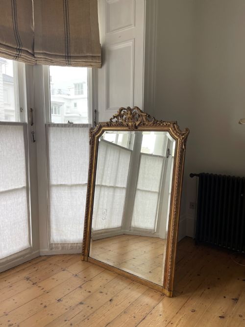 LARGE ANTIQUE FRENCH GILT MIRROR BEVELLED GLASS - ADDITIONAL PHOTO 5
