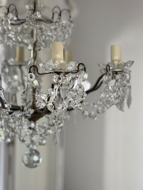 ANTIQUE FRENCH CRYSTAL CHANDELIER REWIRED - ADDITIONAL PHOTO 6