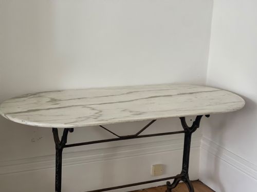 ANTIQUE FRENCH MARBLE AND IRON BISTRO GARDEN TABLE - ADDITIONAL PHOTO 2