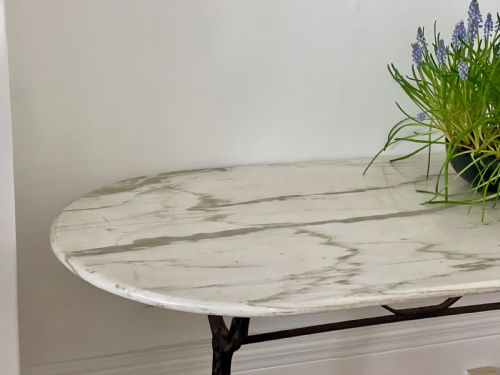 ANTIQUE FRENCH MARBLE AND IRON BISTRO GARDEN TABLE - ADDITIONAL PHOTO 3