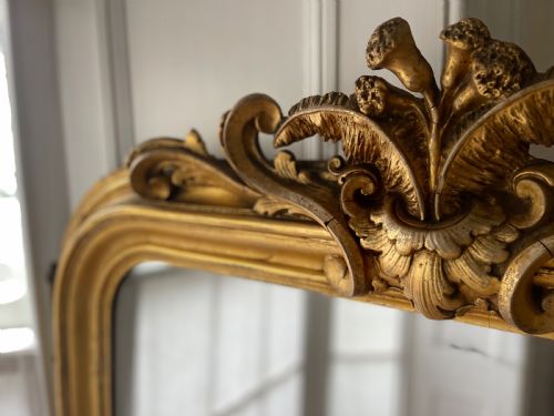 LARGE ANTIQUE FRENCH GILT LEANER MIRROR - ADDITIONAL PHOTO 4