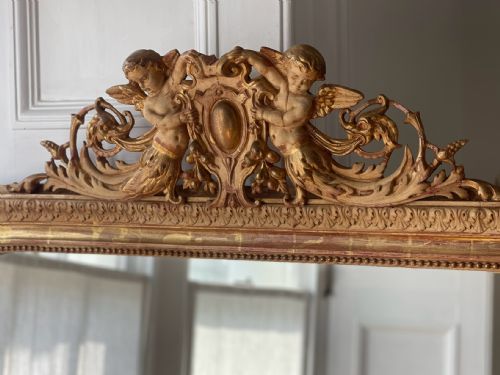 LARGE ANTIQUE FRENCH GILT CHERUB MIRROR - ADDITIONAL PHOTO 3