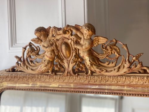 LARGE ANTIQUE FRENCH GILT CHERUB MIRROR - ADDITIONAL PHOTO 7