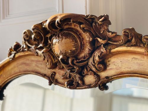 LARGE ANTIQUE FRENCH GILT LOUIS XV MIRROR BEVELLED GLASS - ADDITIONAL PHOTO 7