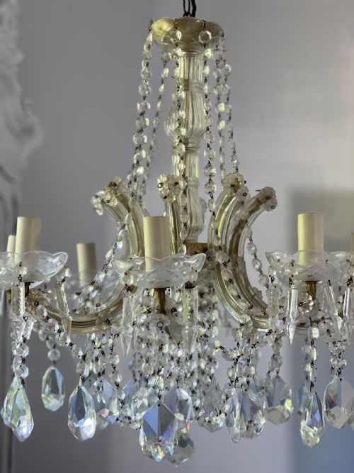 ANTIQUE FRENCH 8 ARM CRYSTAL CHANDELIER - ADDITIONAL PHOTO 4