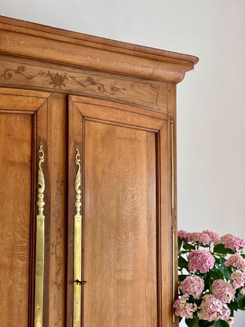 ANTIQUE FRENCH OAK WEDDING ARMOIRE WARDROBE HANGING RAIL - ADDITIONAL PHOTO 4