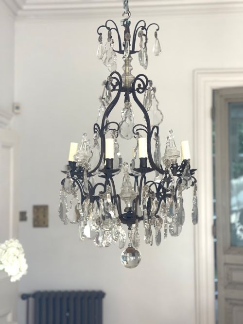 large antique french crystal cage chandelier - CATEGORY: ANTIQUE LIGHTING - DATED 19TH CENTURY