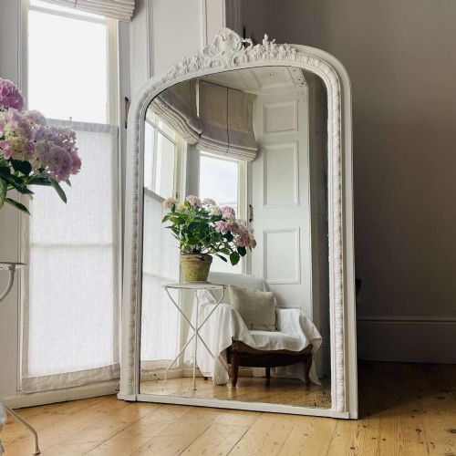 large antique french painted overmantel mirror - CATEGORY: ANTIQUE MIRRORS - DATED 19TH CENTURY