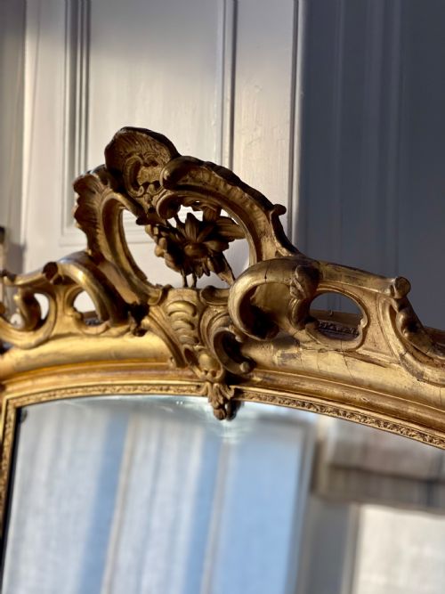 LARGE ANTIQUE FRENCH GILT MIRROR - ADDITIONAL PHOTO 4