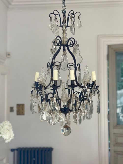 large antique french crystal cage chandelier - CATEGORY: ANTIQUE LIGHTING - DATED 19TH CENTURY