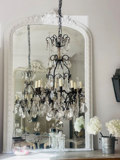 LARGE ANTIQUE FRENCH CRYSTAL CAGE CHANDELIER - ADDITIONAL PHOTO 2