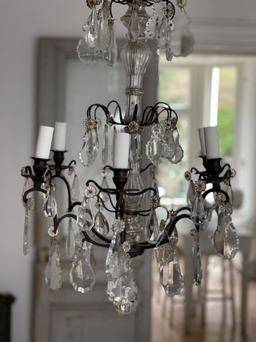 ANTIQUE FRENCH CRYSTAL 6 ARM CHANDELIER - ADDITIONAL PHOTO 2