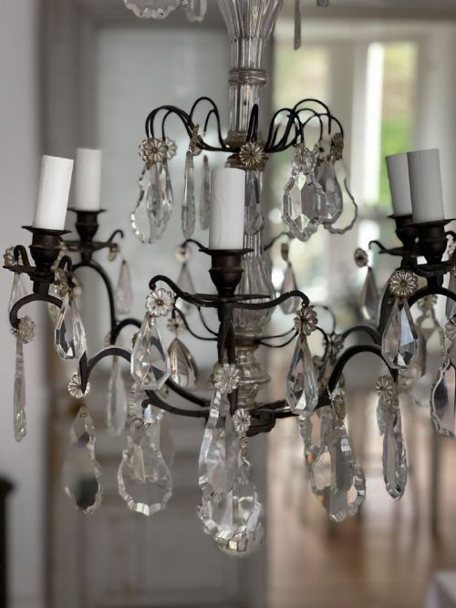 ANTIQUE FRENCH CRYSTAL 6 ARM CHANDELIER - ADDITIONAL PHOTO 6