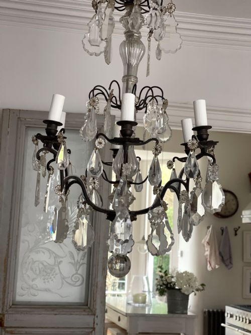 ANTIQUE FRENCH CRYSTAL 6 ARM CHANDELIER - ADDITIONAL PHOTO 8