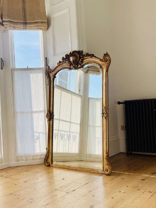 LARGE ANTIQUE FRENCH GILT LOUIS XV MIRROR BEVELLED GLASS