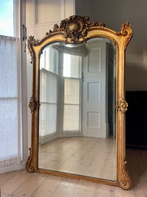 LARGE ANTIQUE FRENCH GILT LOUIS XV MIRROR BEVELLED GLASS - ADDITIONAL PHOTO 13