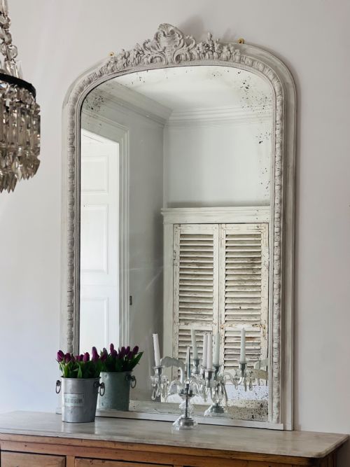 LARGE ANTIQUE FRENCH PAINTED MIRROR - ADDITIONAL PHOTO 6