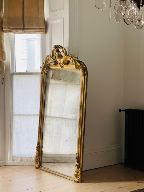 large antique french gilt leaner mirror - CATEGORY: ANTIQUE MIRRORS - DATED 19TH CENTURY